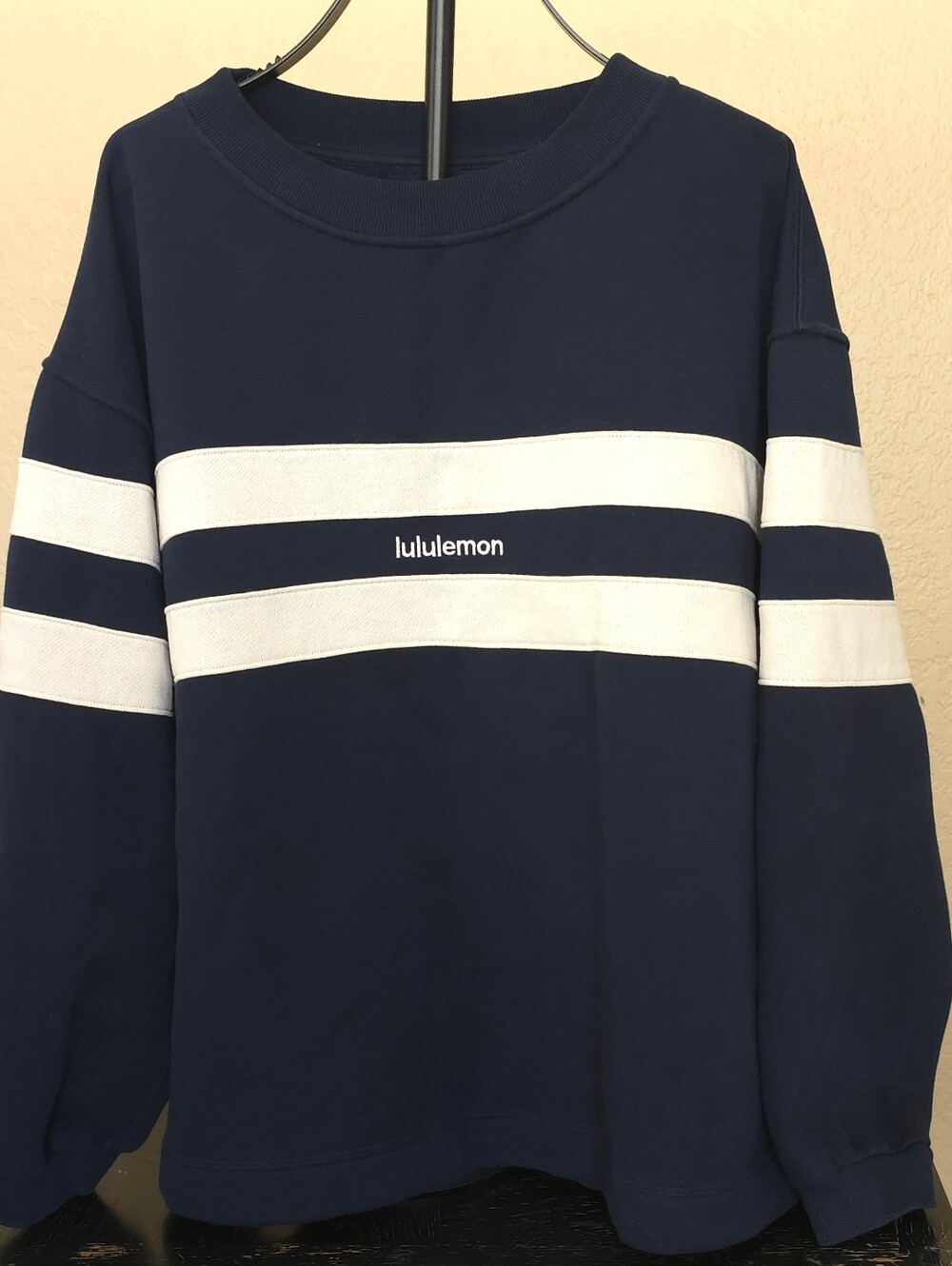 lululemon Steady State Oversized Crewneck Sweatshirt Navy Blue w White Stripes
